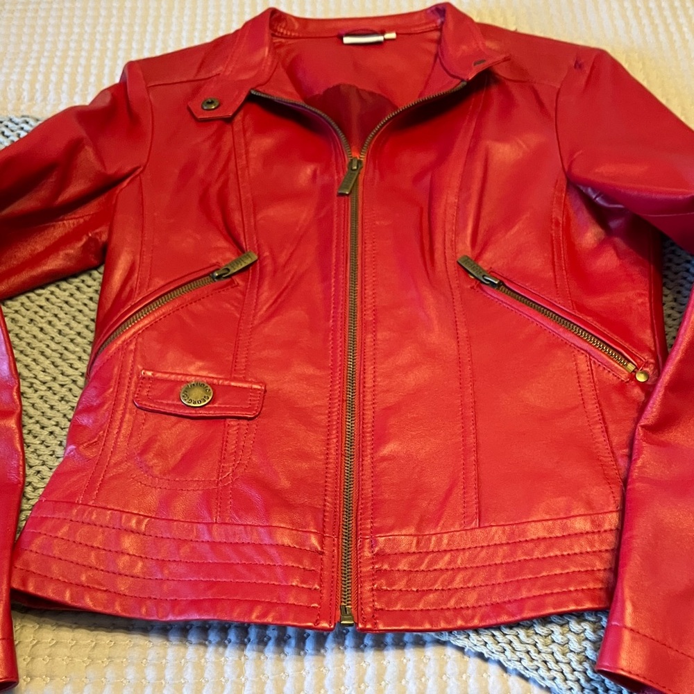 Vibrant Red Leather Jacket - Picture 3 of 7
